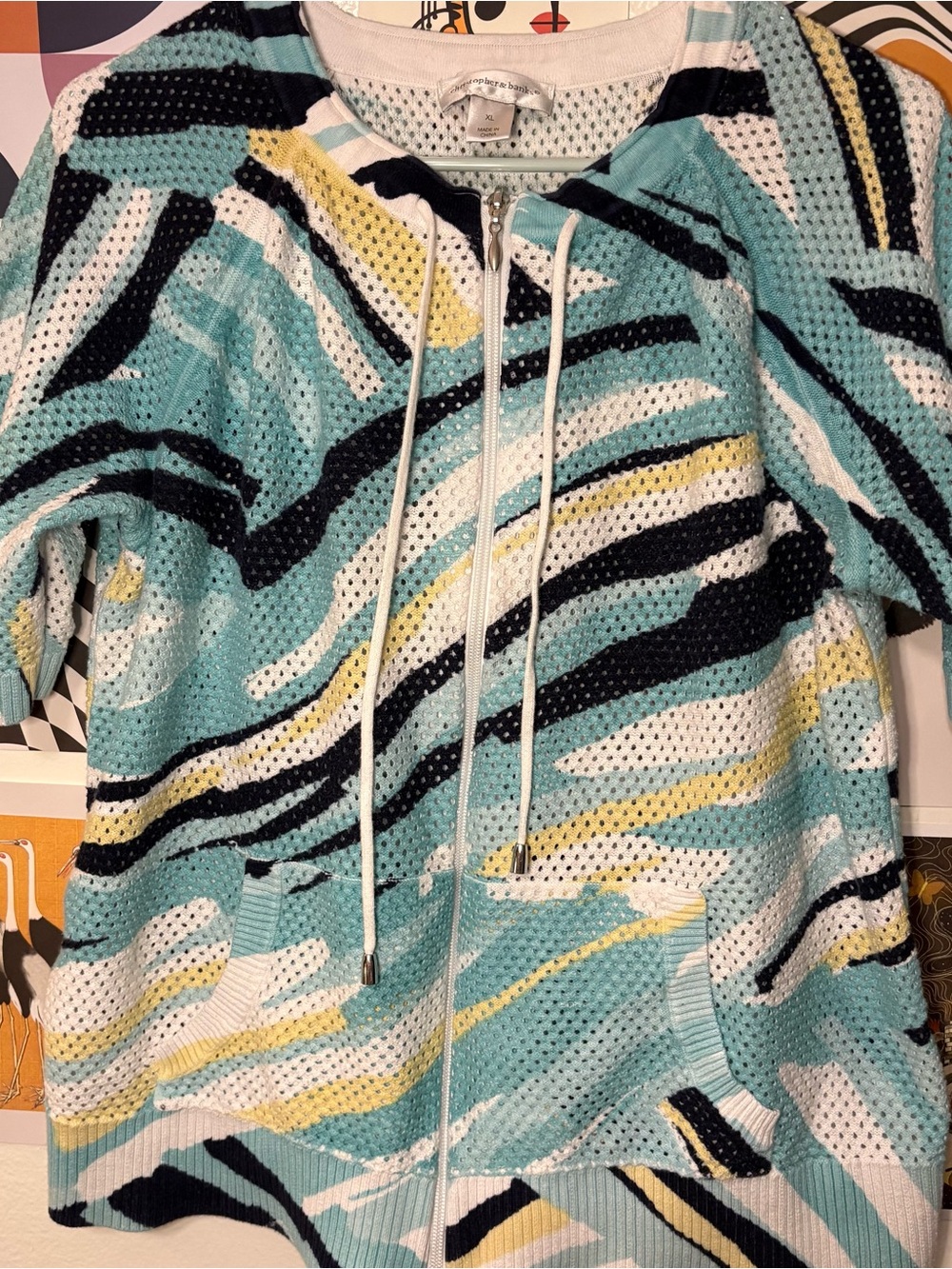 Christopher & Banks Abstract Open-Knit Zip Hoodie Cardigan Size XL - Picture 3 of 4
